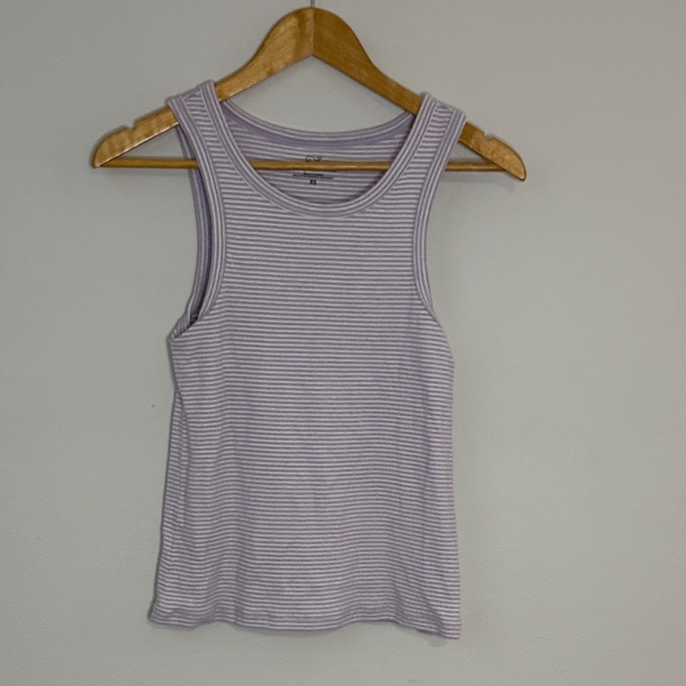 Vineyard Vines Lavender and White Striped Ribbed Tank